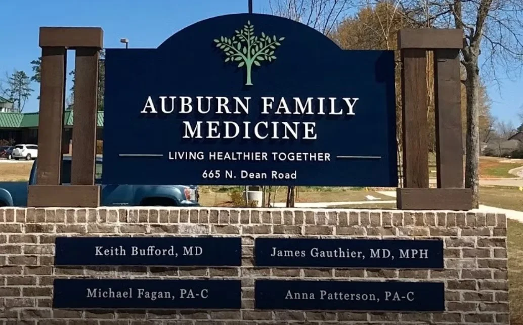 Auburn Family Medicine monument sign with dimensional lettering and logo