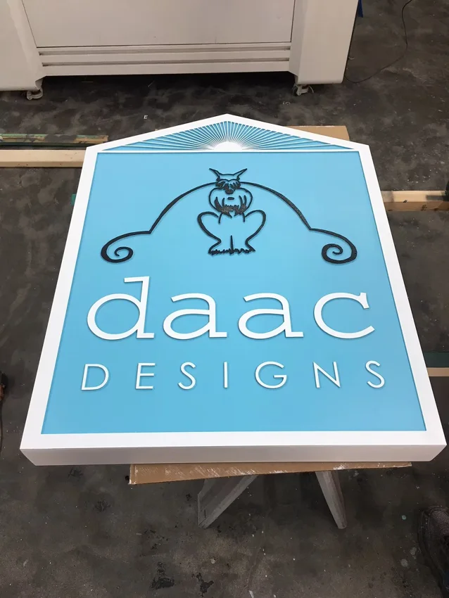 Project 48: DAAC Designs — shaped sign panel before installation.