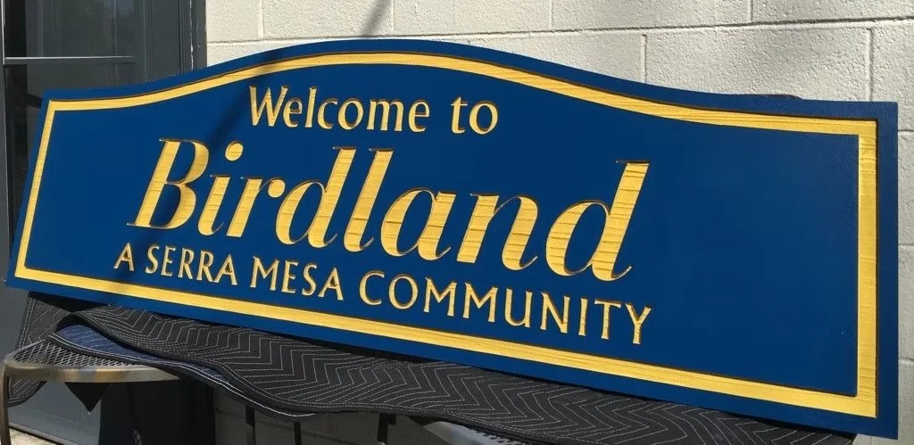 Birdland — custom community entrance sign.