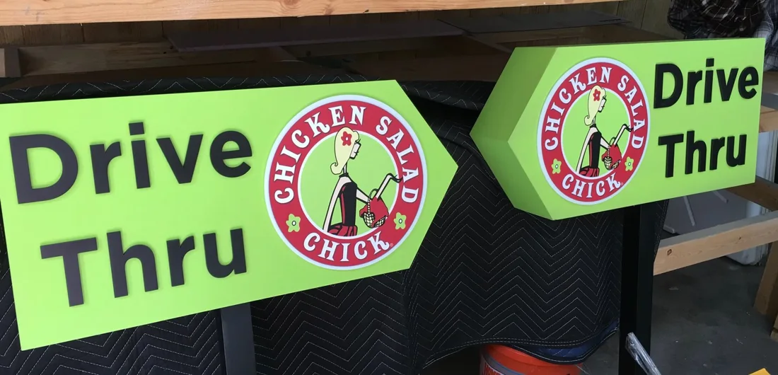 Project 64: Chicken Salad Chick — coordinated drive-thru directional signs.