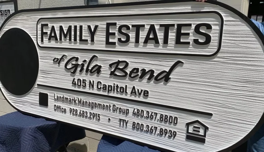 Family Estates of Gila Bend — carved-style property sign.