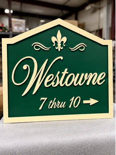 Westowne Directional Sign — 7 thru 10 — Matching directional property sign built as part of a coordinated sign family.