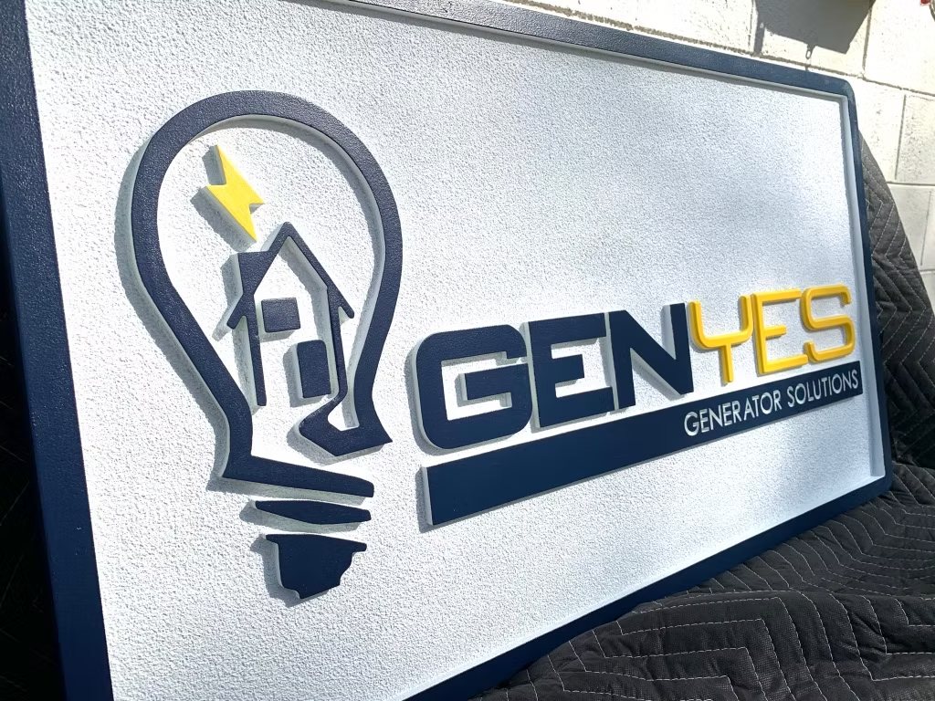 GenYes dimensional logo sign with light bulb graphic