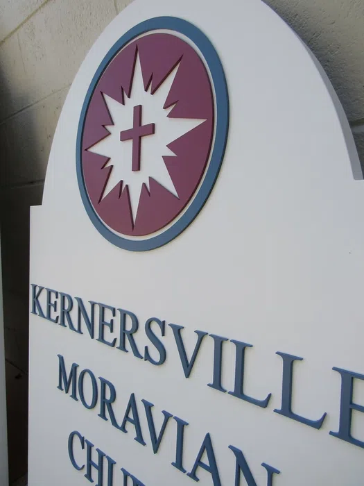 Kernersville Moravian Church sign with star emblem