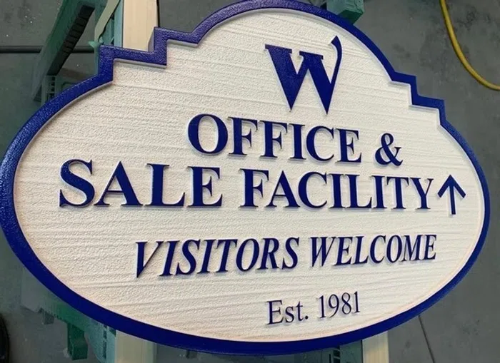 Office and sale facility directional sign with raised letters