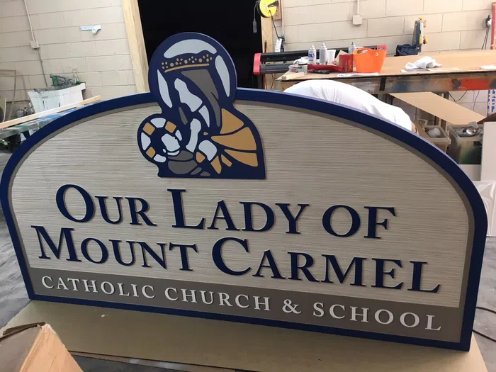 Our Lady of Mount Carmel Catholic church sign