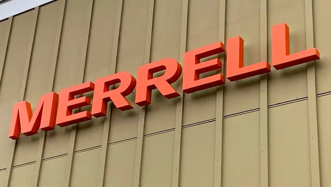 Merrell red dimensional building sign letters